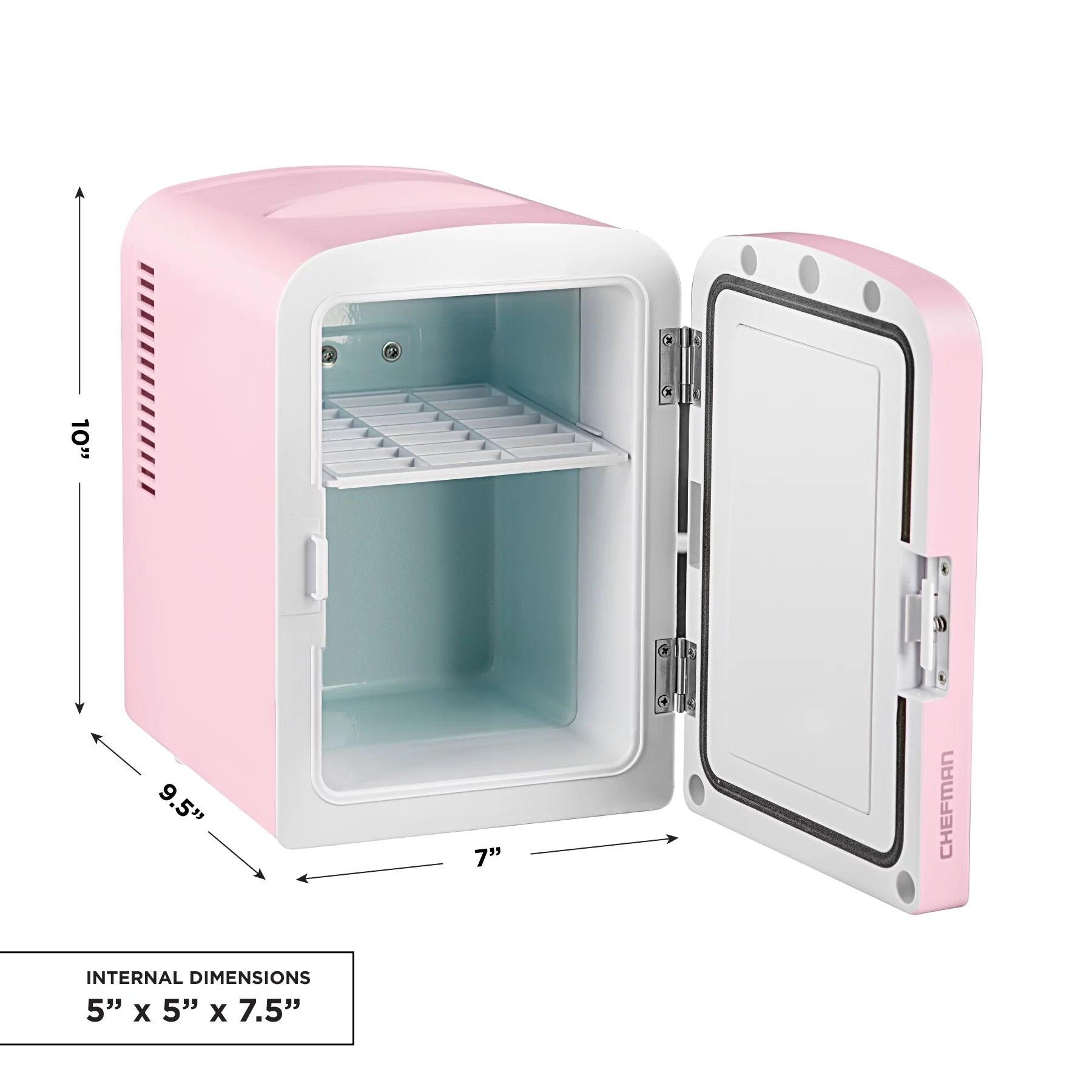 Chefman Portable Mirrored 4L Mini Fridge with Heating and Cooling, Pink R63610