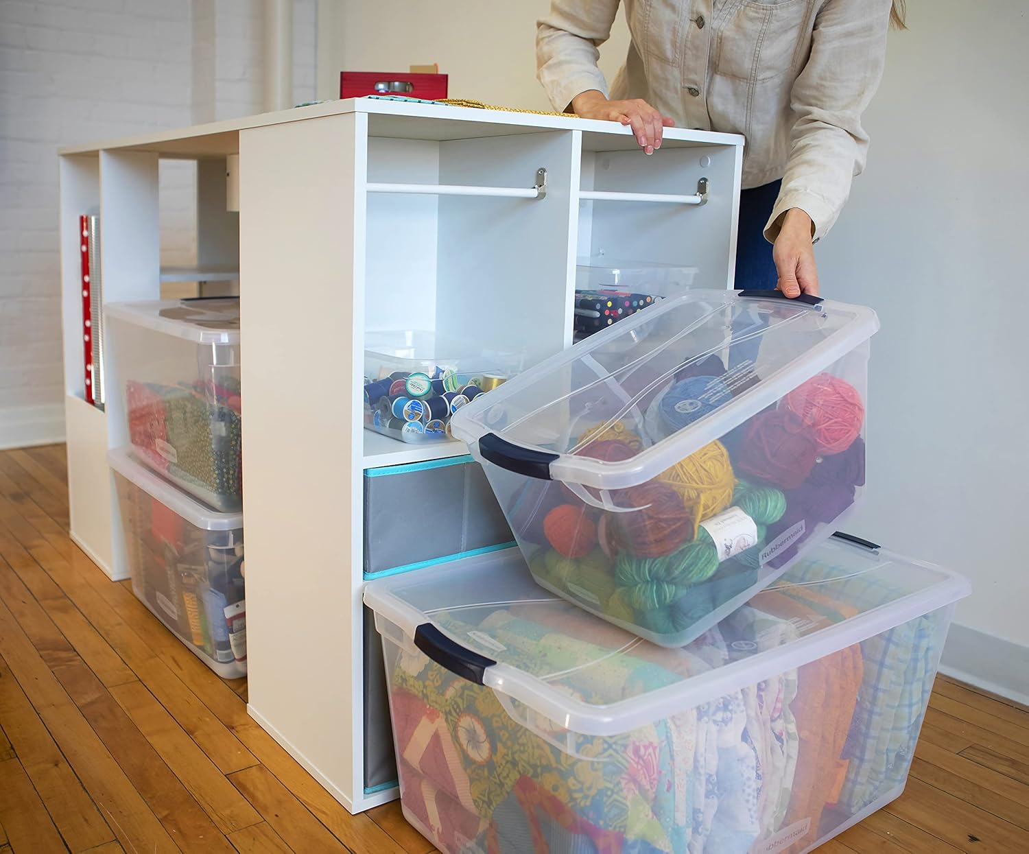 Rubbermaid Cleverstore Clear Stackable Containers with Latching Lids, 95 Quart, 4 Pack K571997