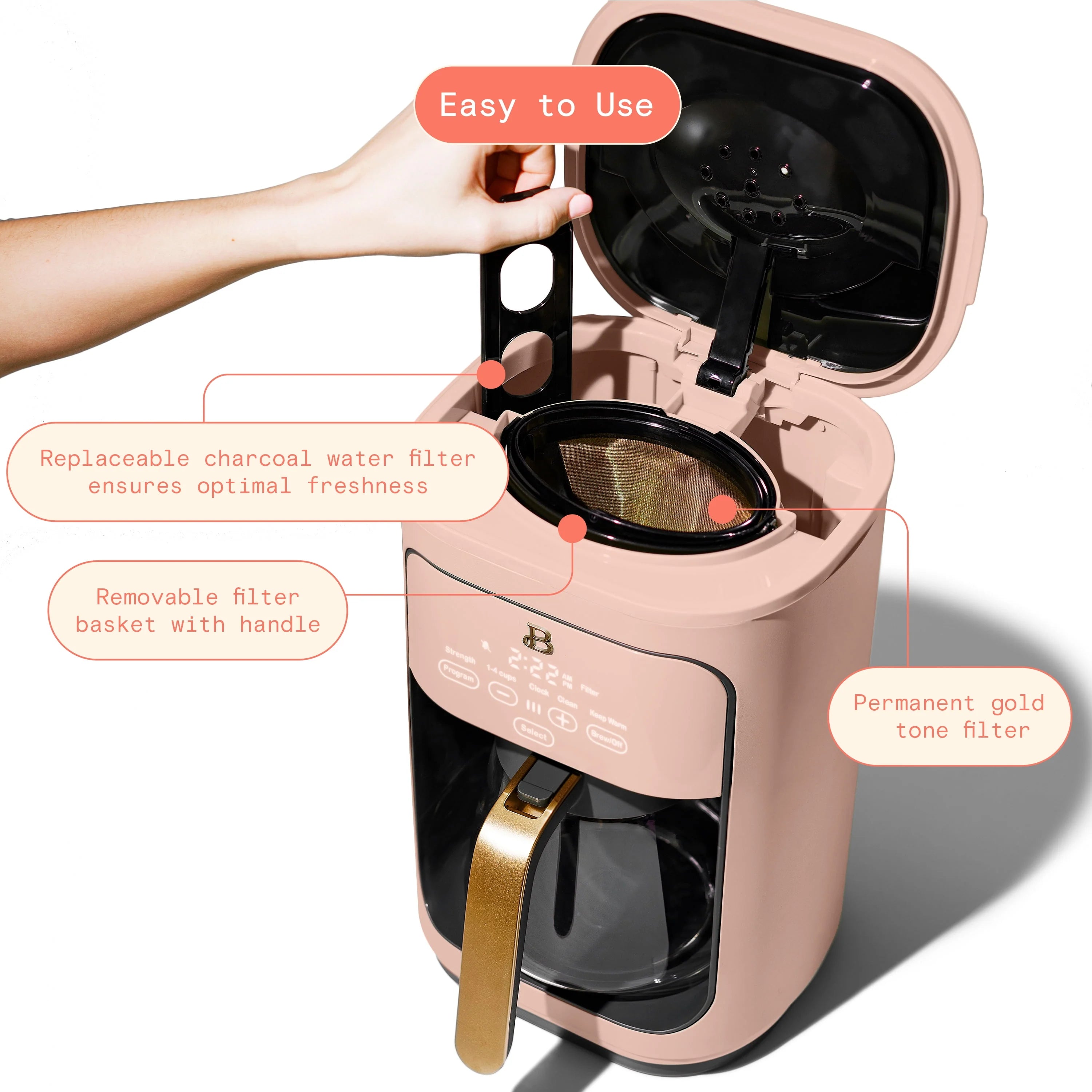 Beautiful 14-Cup Programmable Drip Coffee Maker with Touch Display, White Icing by Drew Barrymore F83994