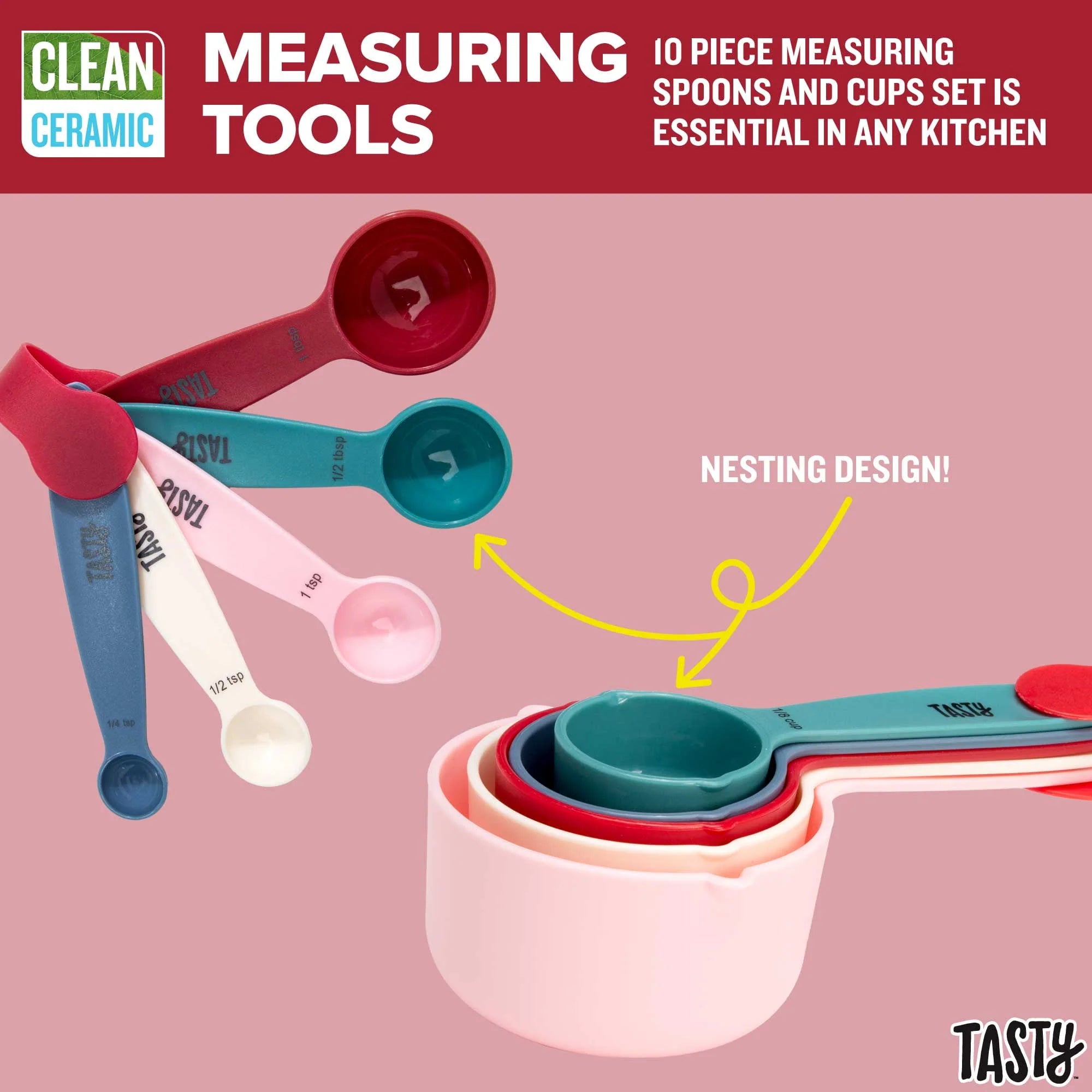 Tasty Clean Ceramic 23 Piece Non-Stick Aluminum Cookware Set, Red D32601