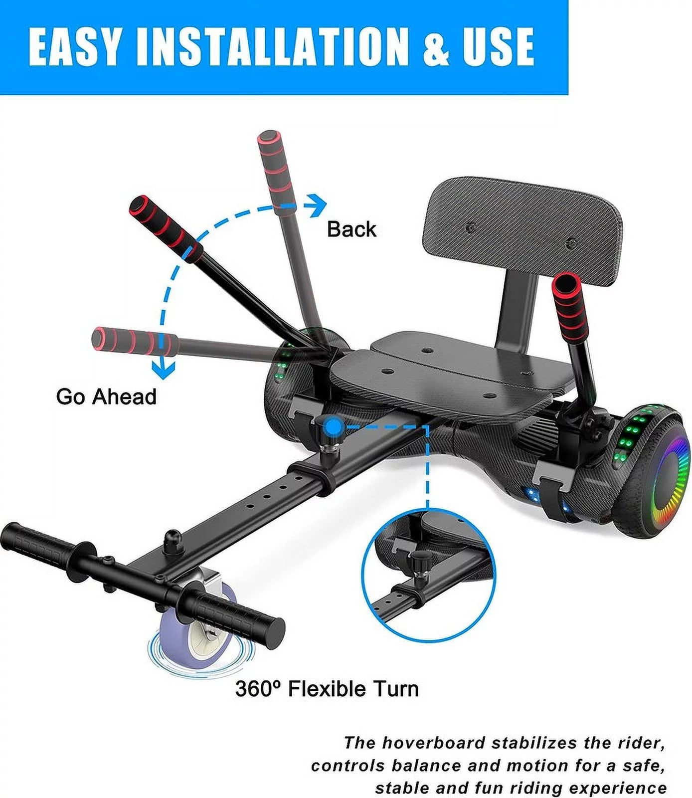 LIEAGLE Hoverboard with Seat Attachment, 6.5 inch Self Balancing Scooter S62540