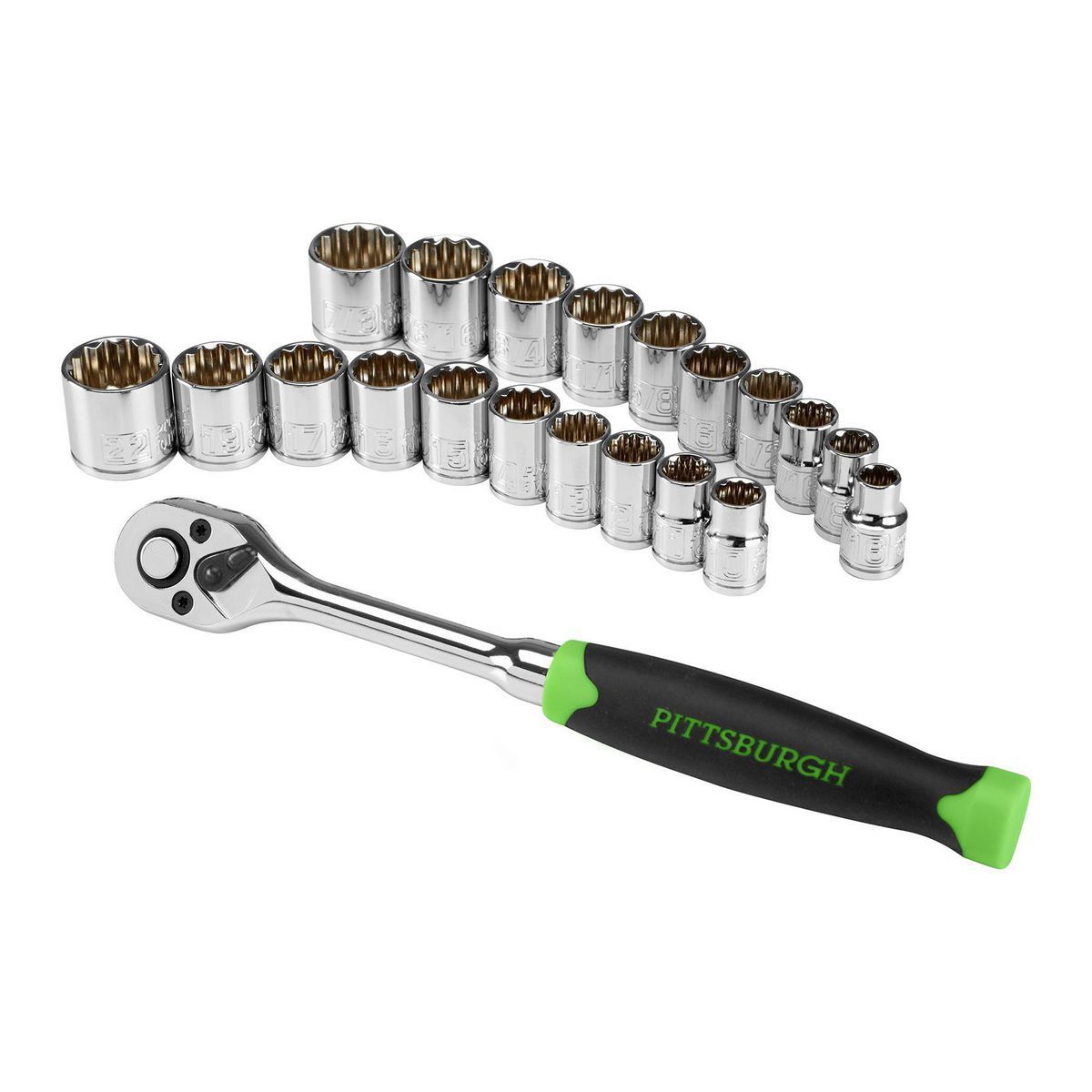 PITTSBURGH 3/8 in. Drive SAE and Metric High-Visibility Socket Set, 21-Piece
