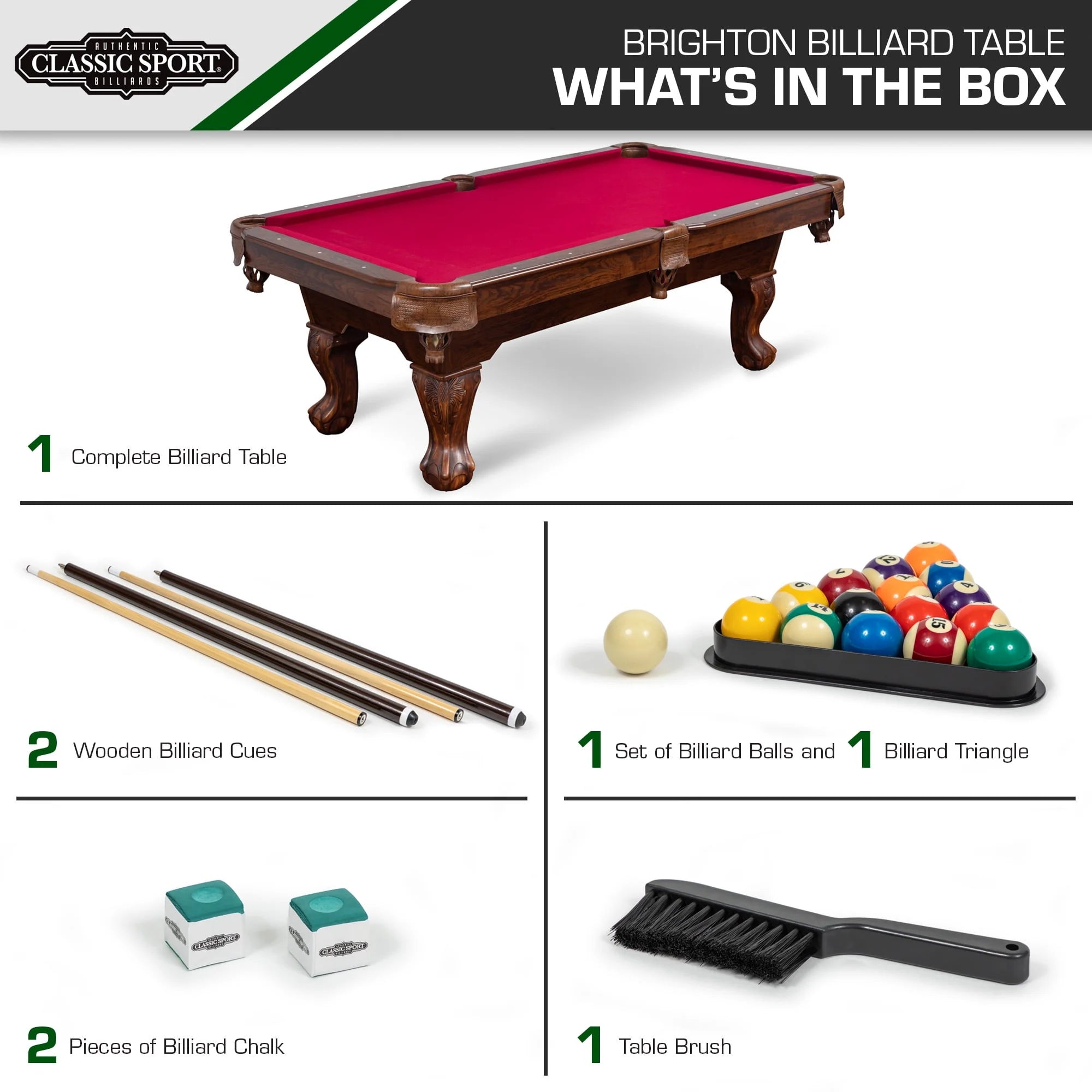 Classic Sports Brighton 87 Billiard Pool Table, Tan G11980