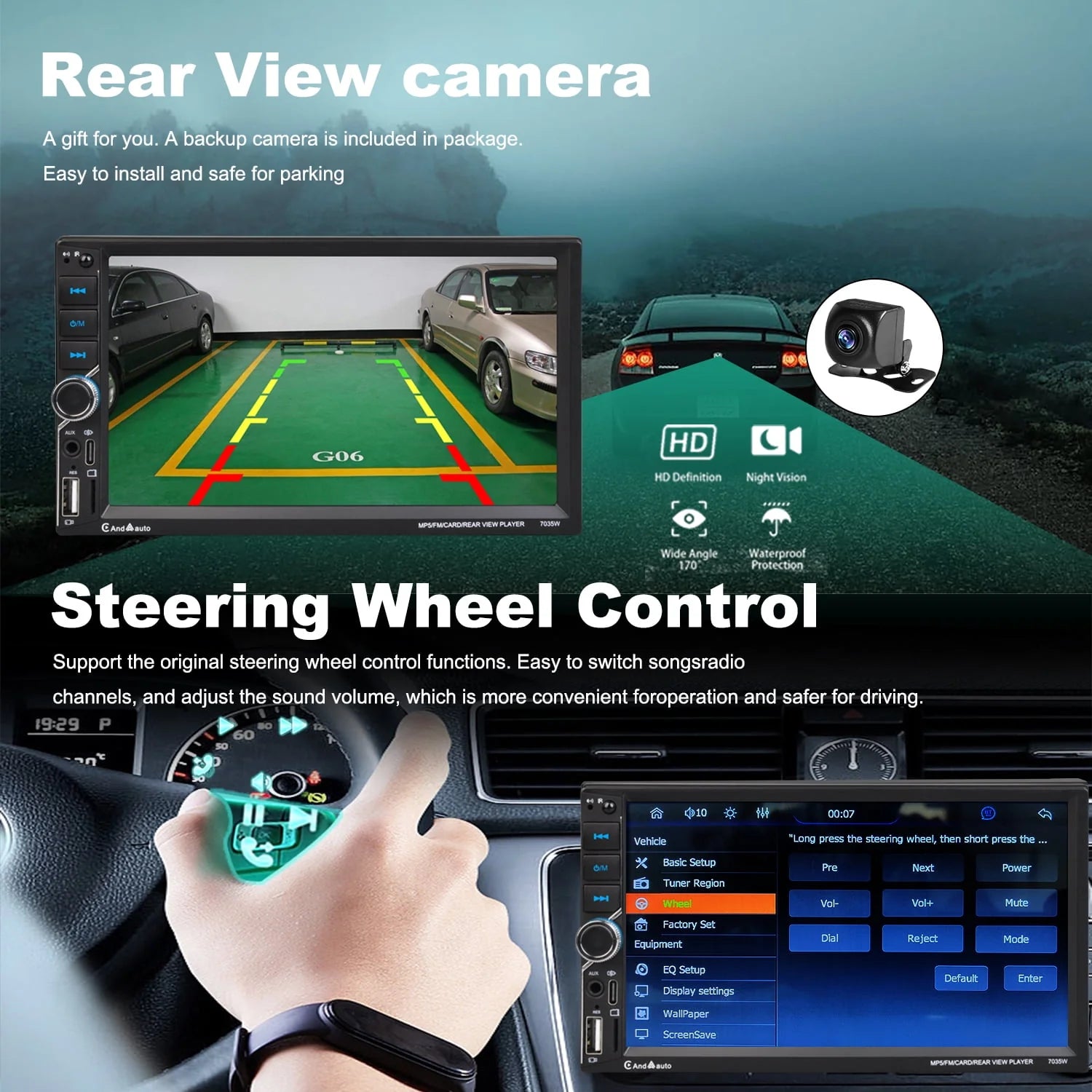 Double Din Car Stereo with Apple CarPlay, Android Auto, Bluetooth, 7" Touchscreen T458221