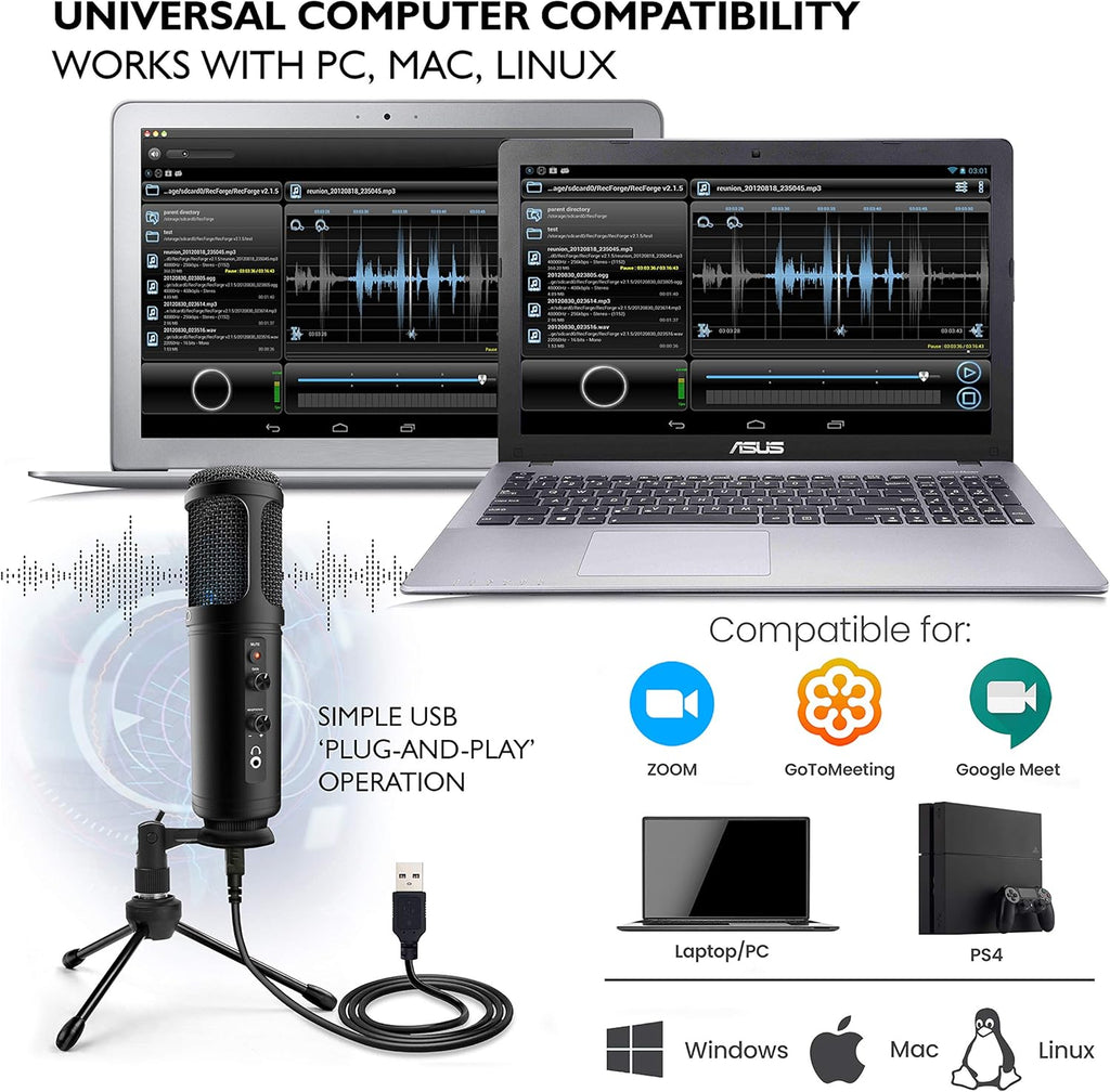 Pyle PDMIUSB50 USB Condenser Microphone with Tripod Stand, 2 Pack B738508