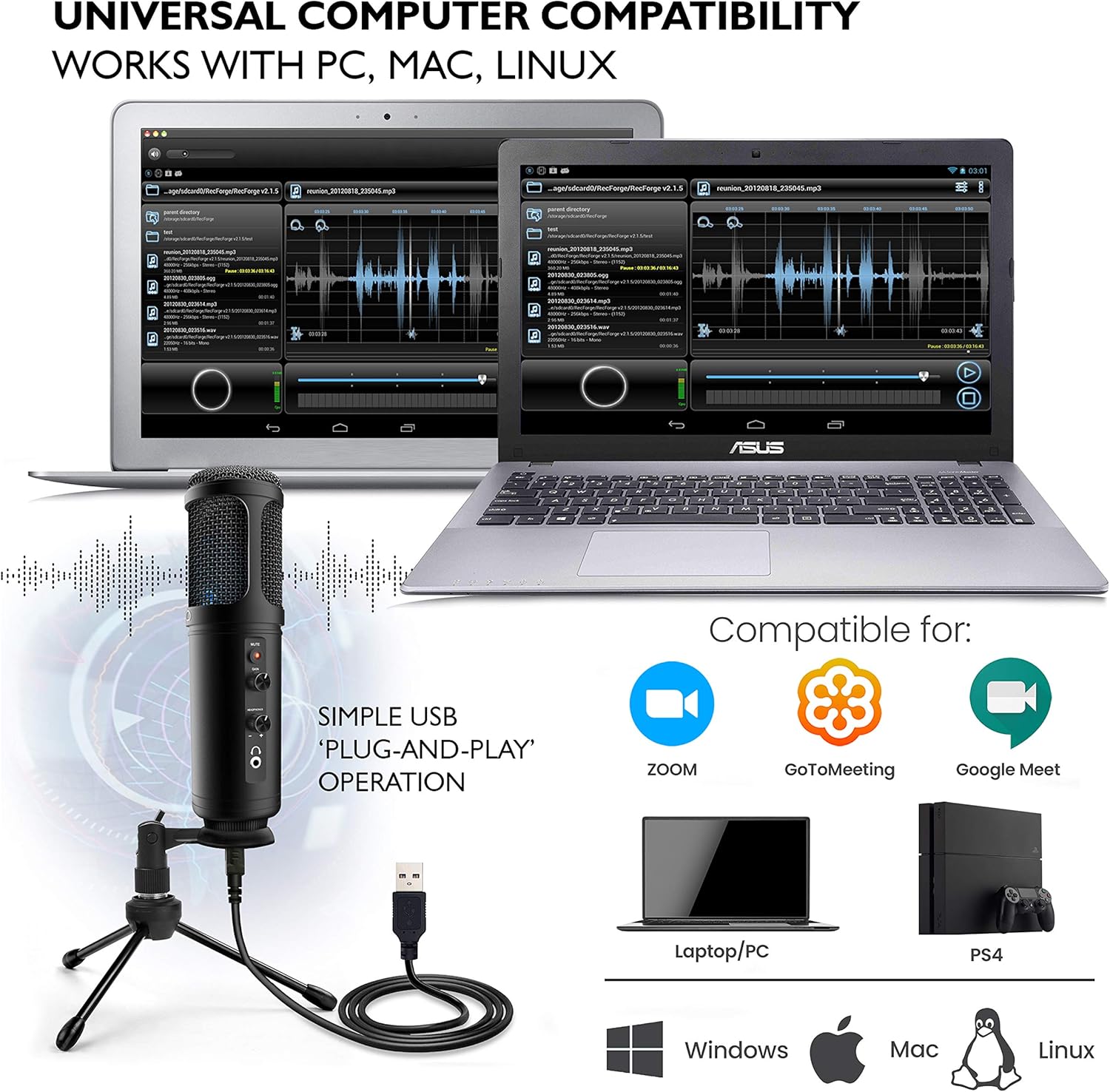 Pyle PDMIUSB50 USB Condenser Microphone with Tripod Stand, 2 Pack B738508