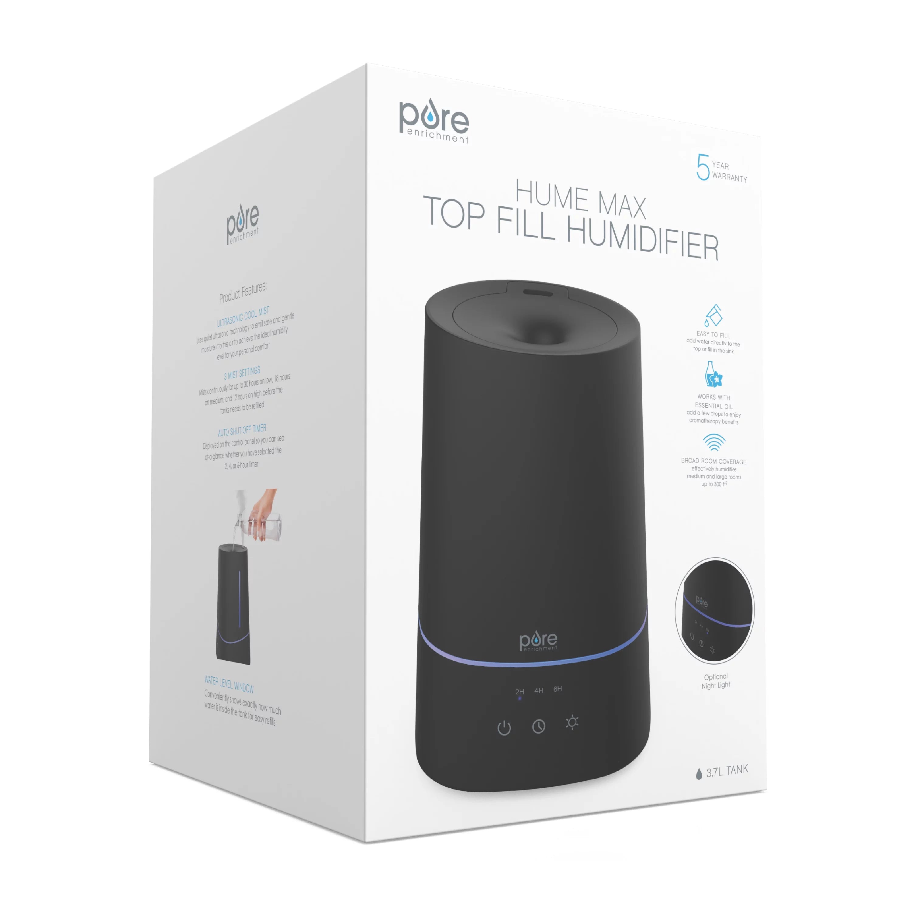 Pure Enrichment HUME Max Ultrasonic Cool Mist Humidifier, 3.7 L Tank, Black A23389