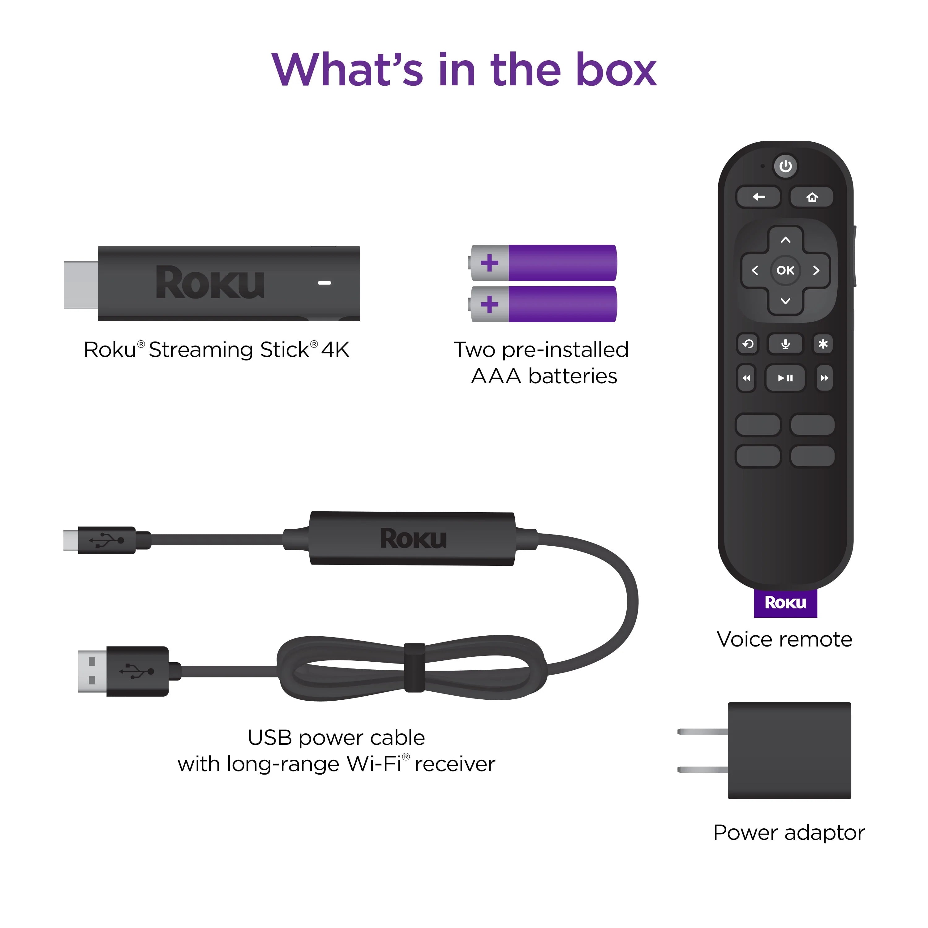 Roku Streaming Stick 4K with Voice Remote and Long-Range Wi-Fi X7075