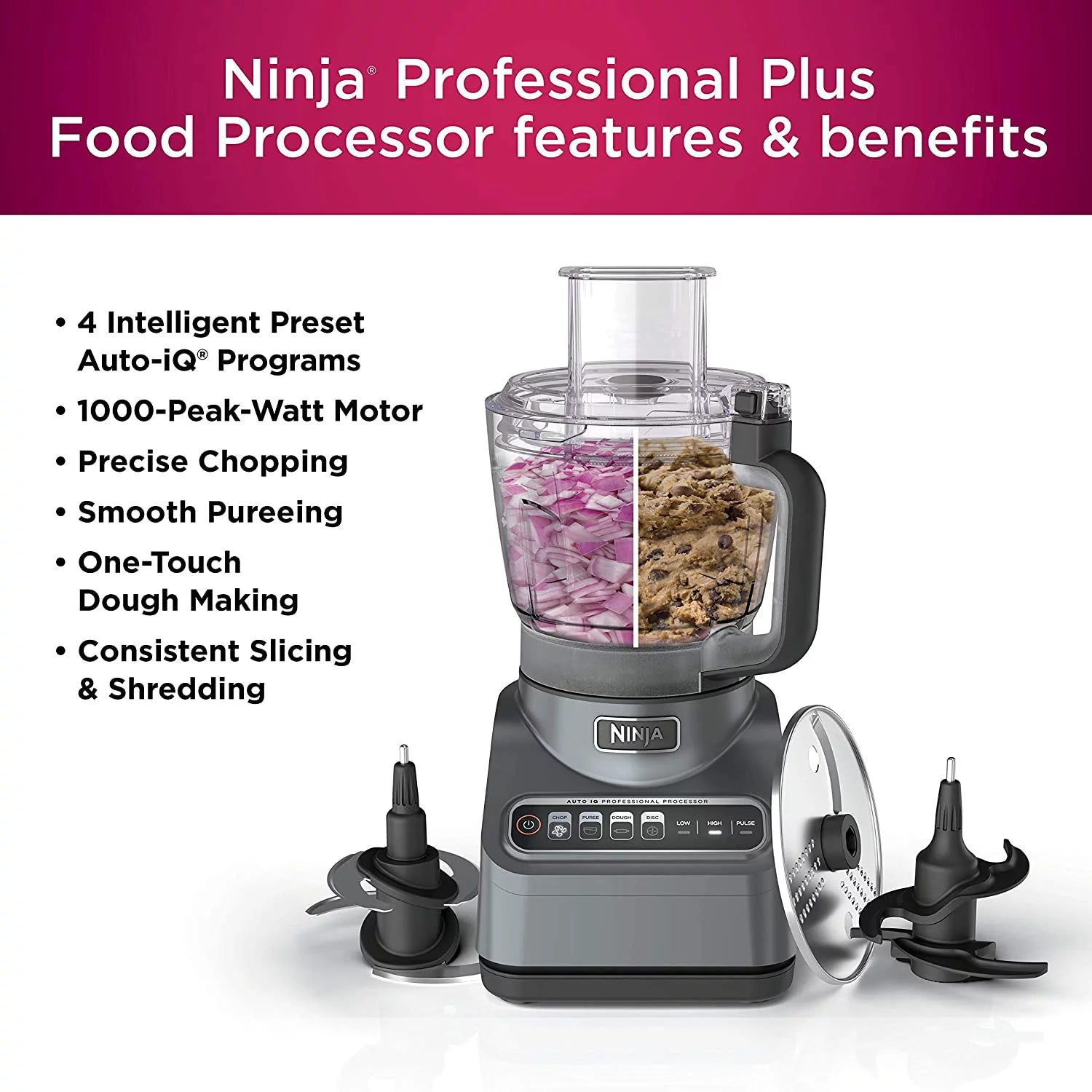Ninja BN601 Plus Food Processor 1000W 9-Cup Silver Stainless V89197