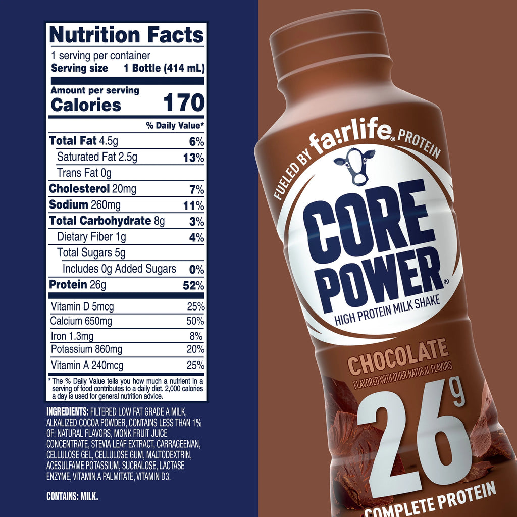 Core Power Protein Shake Chocolate by fairlife, 26g Protein, 14 fl oz T5245