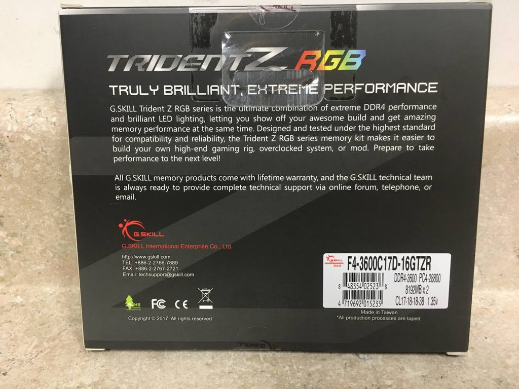 G.SKILL TridentZ RGB 16GB (2x8GB) 3600MHz Desktop Memory A571077