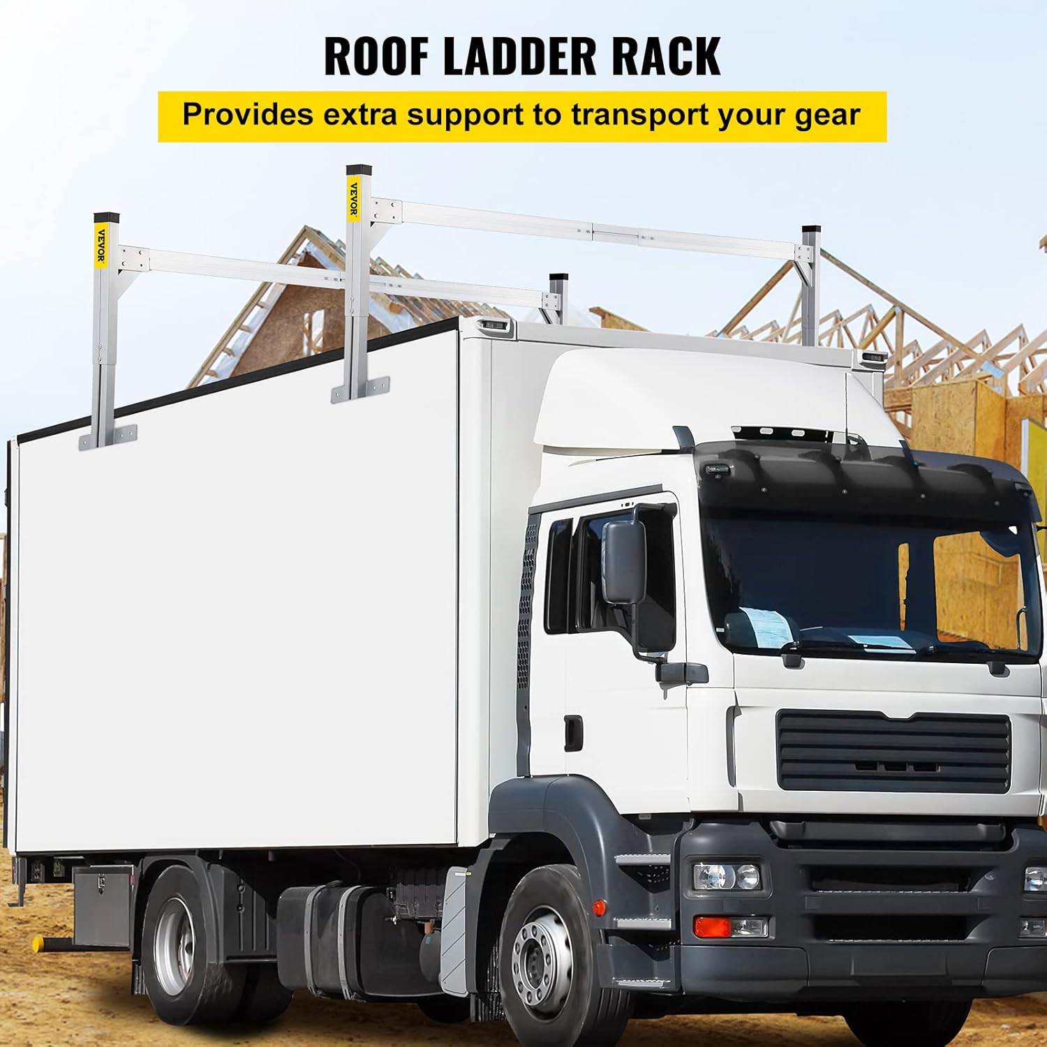 VEVOR Universal Roof Ladder Rack for Vans, 2 Bars Adjustable Aluminum, 330 LBS Capacity J68281