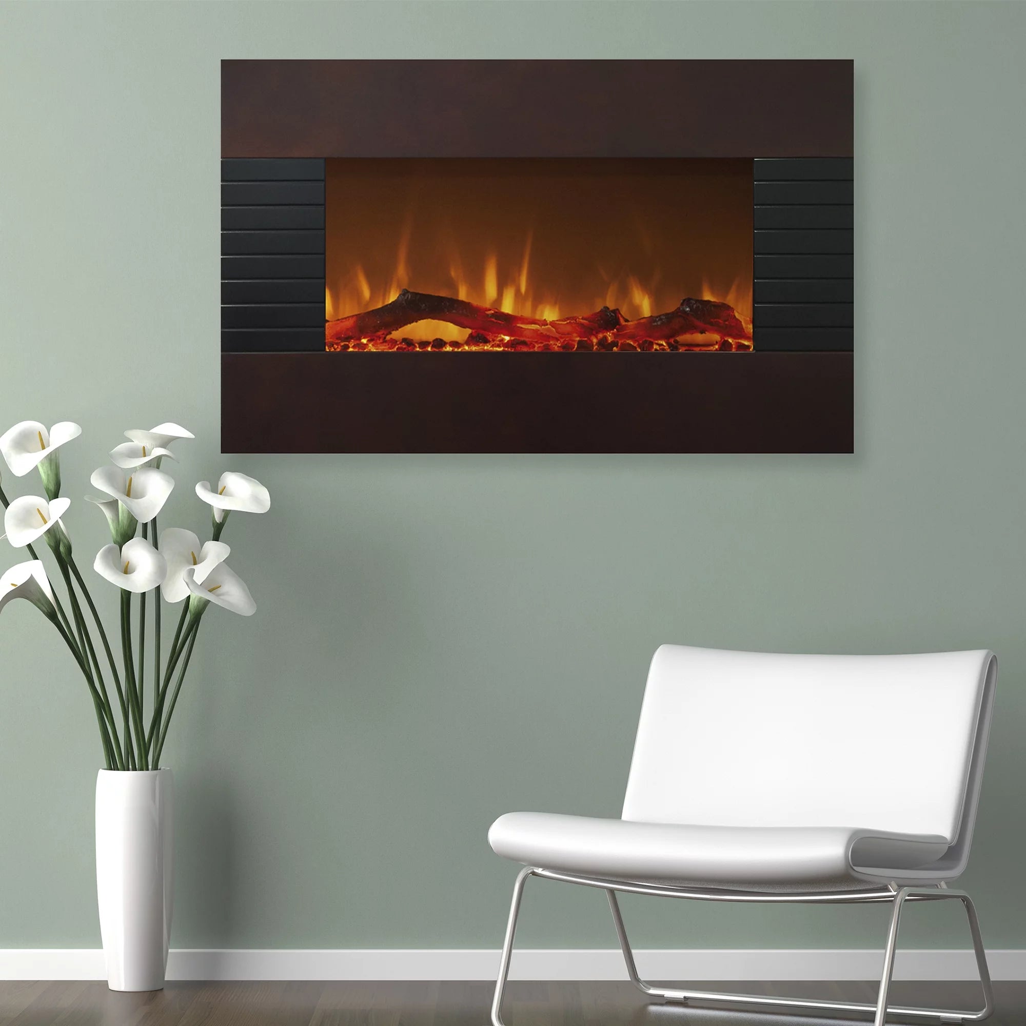 Northwest 36" Mahogany Electric Fireplace with Wall Mount & Floor Stand