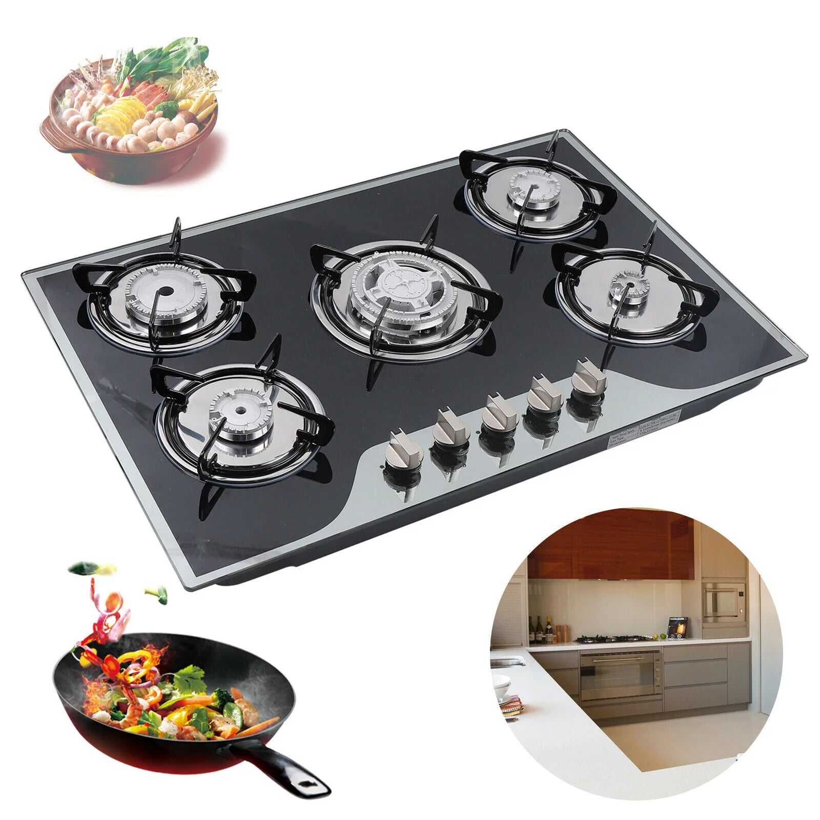 5 Burners Built-in Gas Stove LPG / NG Countertop Gas Stove Gas Cooktop 30"x20"