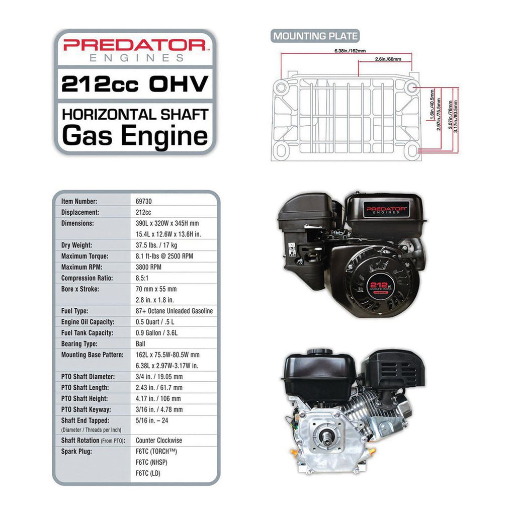 PREDATOR 6.5 HP 212cc OHV Horizontal-Shaft Gas Engine Z235