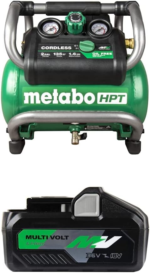 Metabo HPT 36V MultiVolt Cordless Air Compressor, Tool Only, 135 Max PSI, 2-Gallon P394180