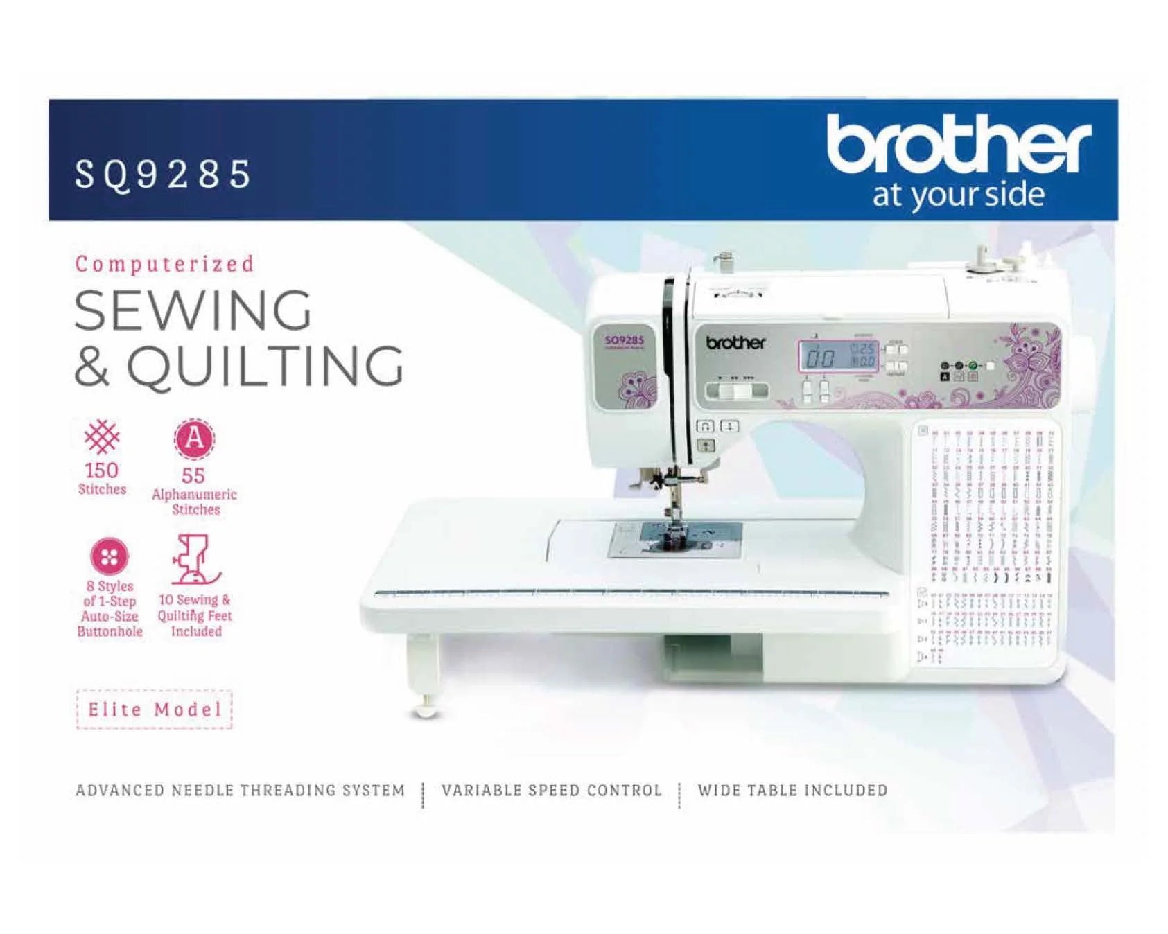 Brother SQ9285 Computerized Sewing and Quilting Machine with Wide Table U17478