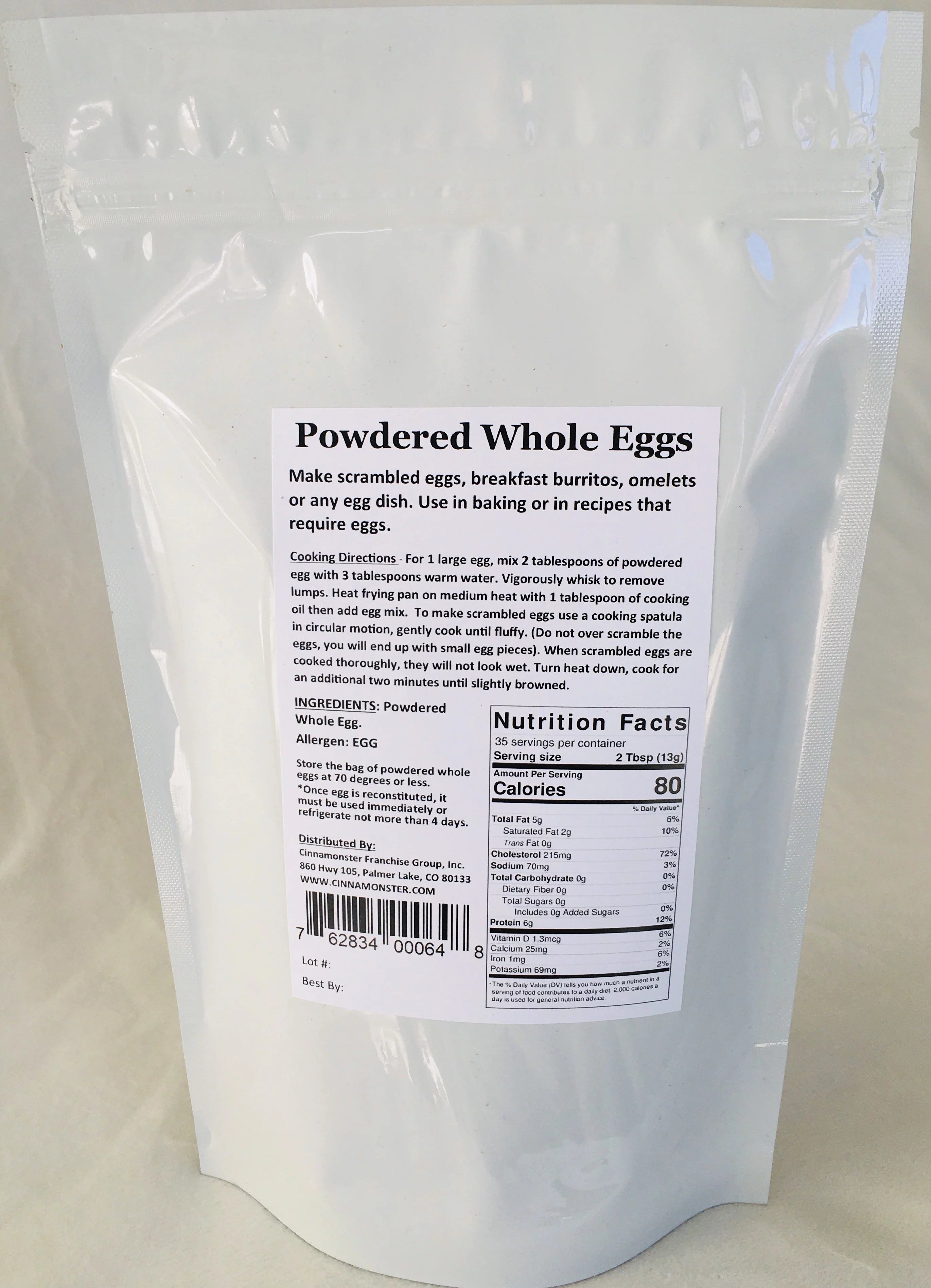 1 lb (16 oz) Whole Powdered Eggs, Made in USA, Resealable Pouch W44533
