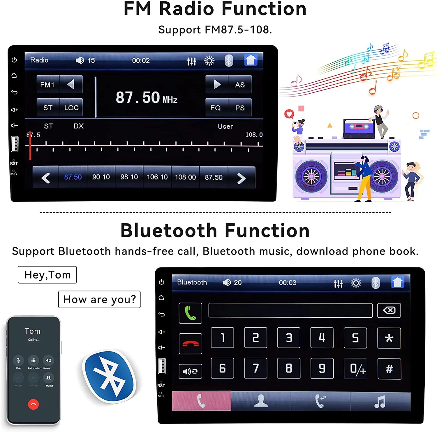 Podofo 1 Din 9" Car Stereo Touch Screen MP5 Player with Bluetooth, Mirror Link & Rearview Camera X115387